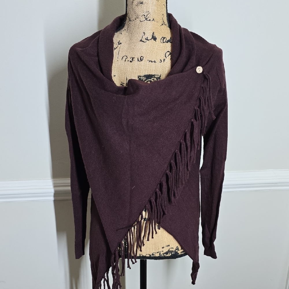 Women's Fringe Cardigan Sweater - Dark Purple